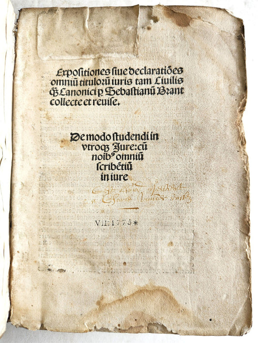 1508 POST-INCUNABULA LAW BOOK by SEBASTIAN BRANT antique VELLUM BOUND