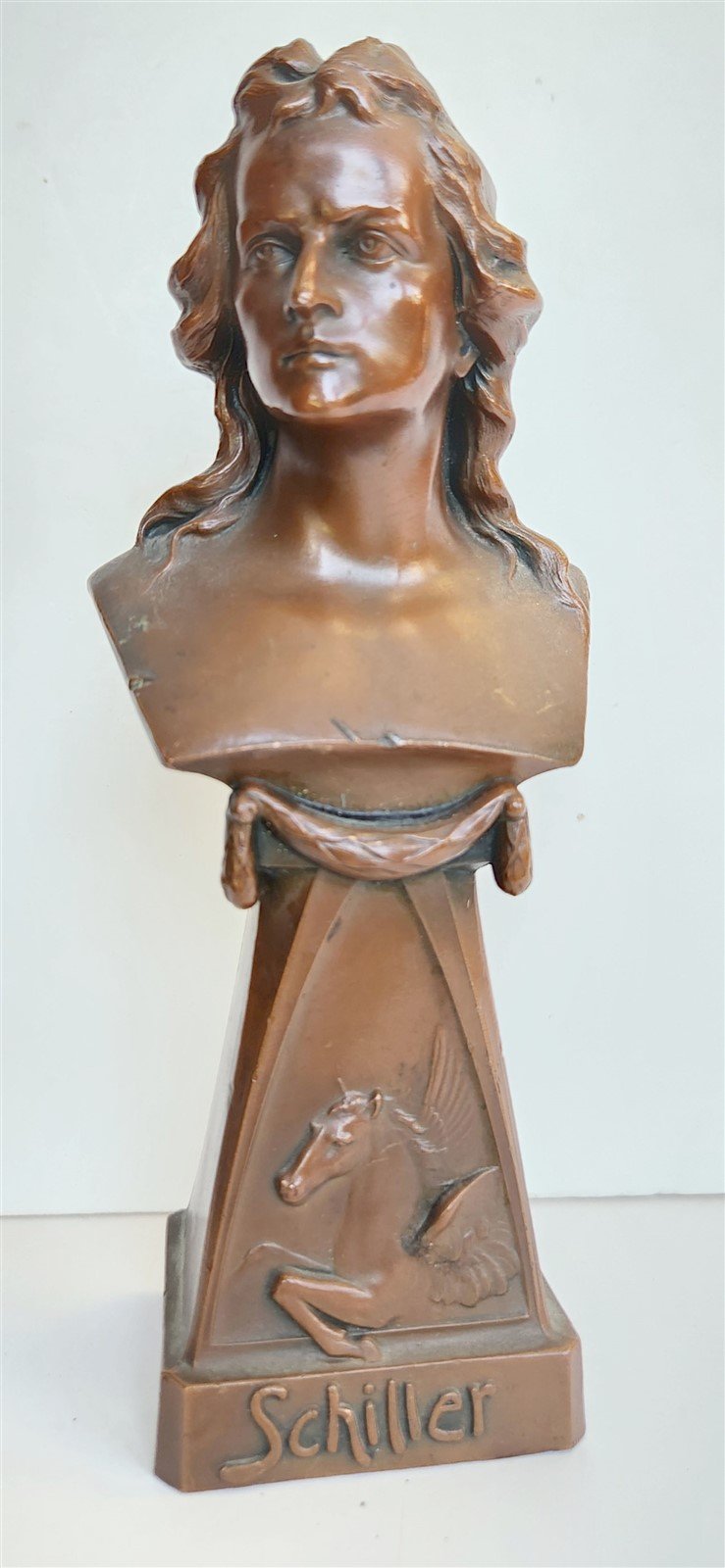 ANTIQUE METAL (COPPER?) BUST of SCHILLER