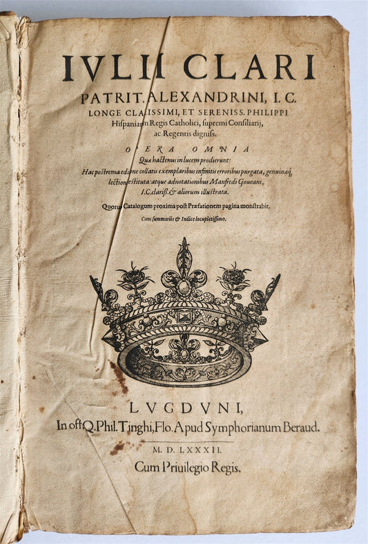 1582 LAW BOOK by CLARO GIULIO antique VELLUM BOUND FOLIO 16th CENTURY