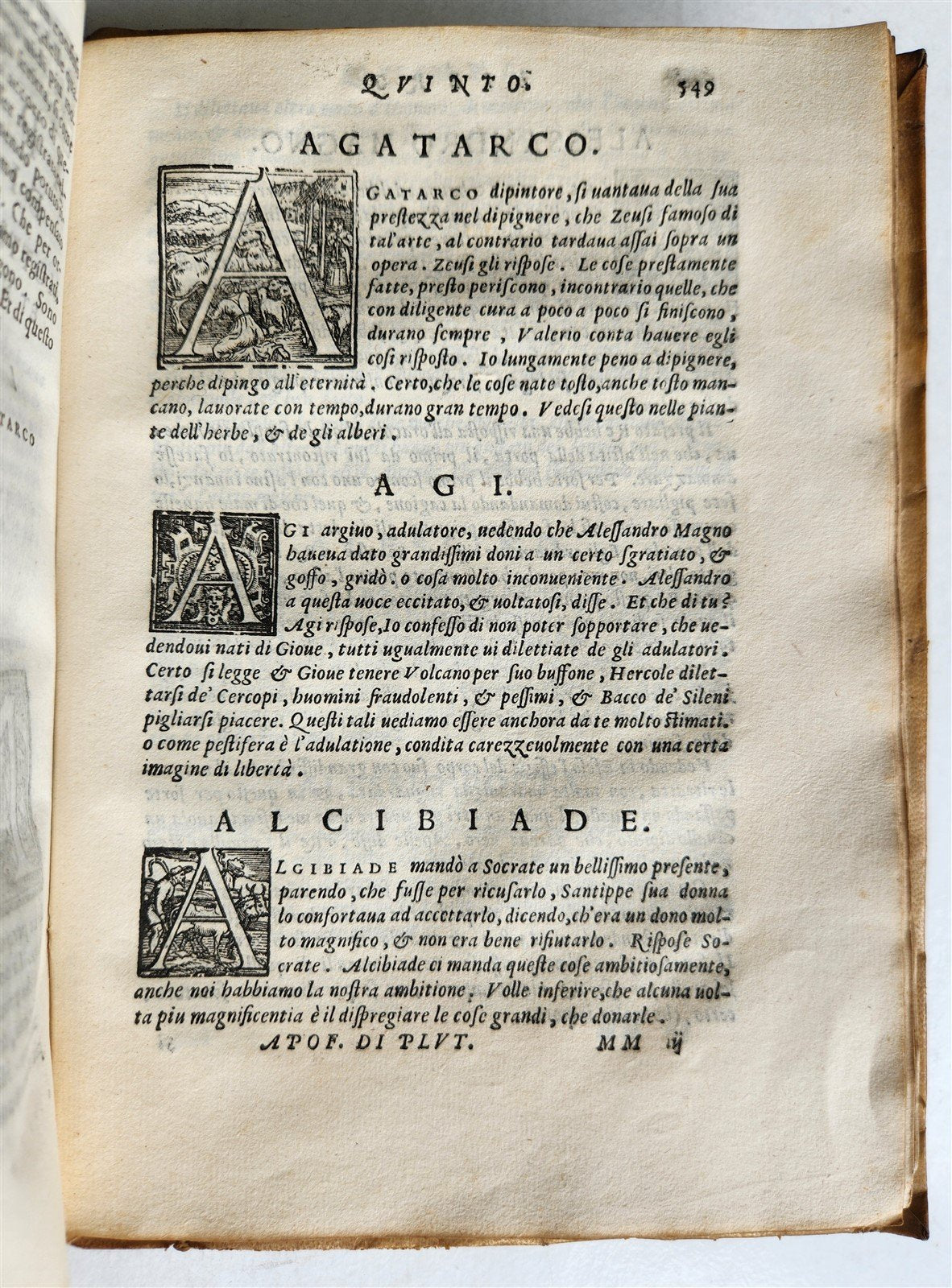 1566 APOPHTHEGMATA by PLUTARCH antique VELLUM BOUND w/ MANUSCRIPT TITLE 16th C.