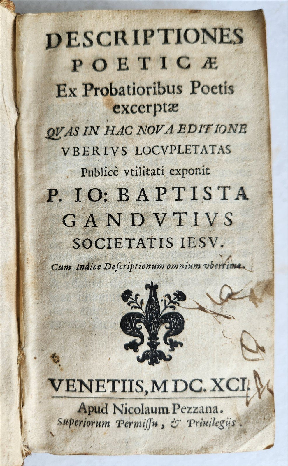1691 POETRY antique VELLUM BINDING DESCRIPTIONES POETICAE