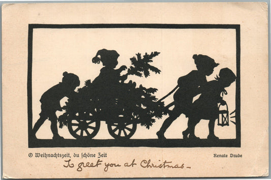 CHRISTMAS SILHOUETTE ANTIQUE POSTCARD