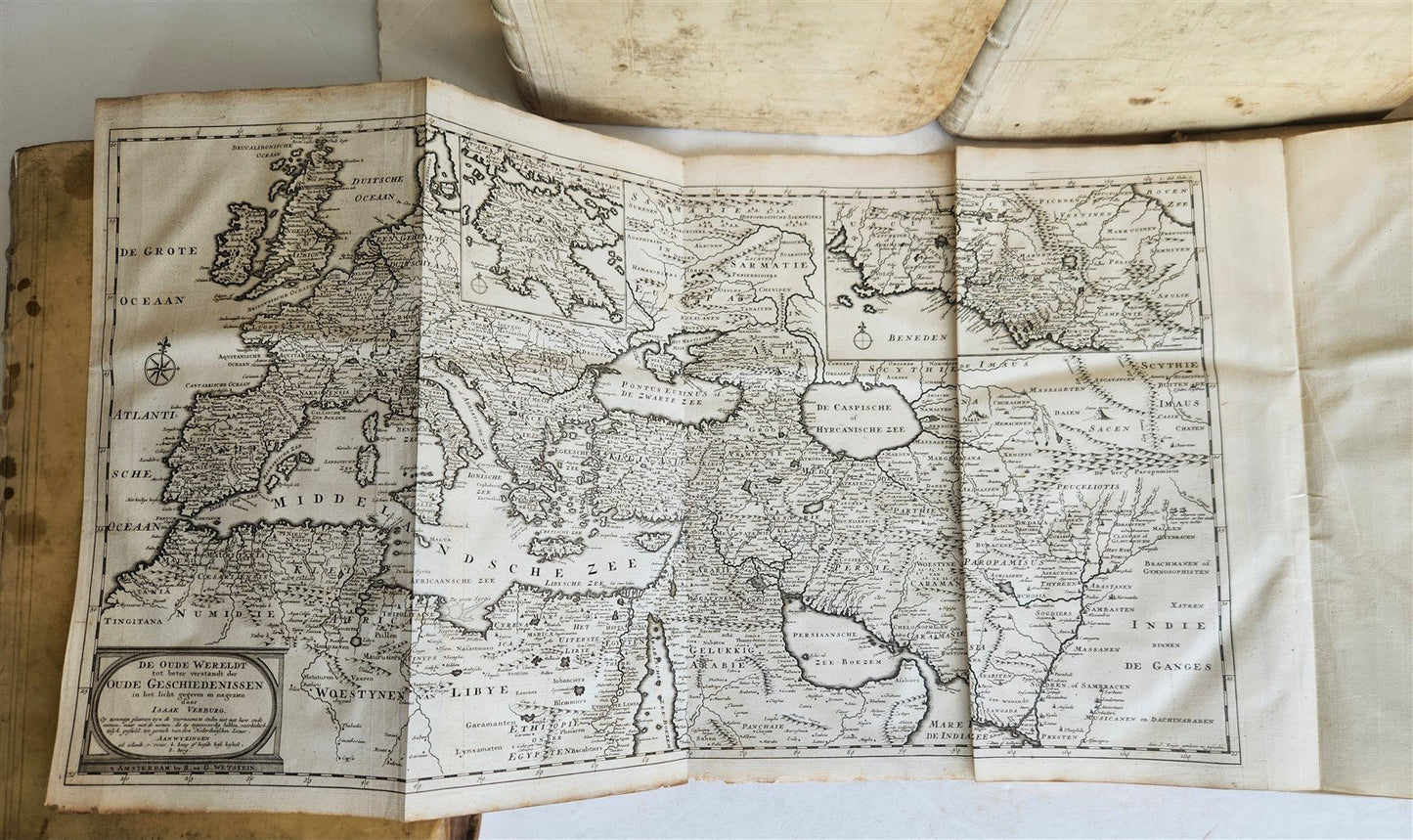 1721-1728 HISTORY OF THE WORLD ILLUSTRATED 5 FOLIO VOLUMES w/MAPS antique VELLUM
