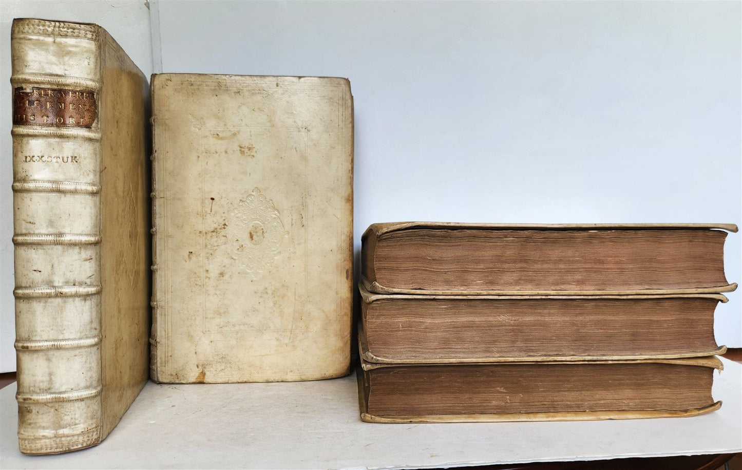 1721-1728 HISTORY OF THE WORLD ILLUSTRATED 5 FOLIO VOLUMES w/MAPS antique VELLUM