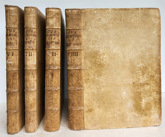 1742 CANON LAW by Anacleto Reiffenstuel 4 FOLIO VELLUM BOUND VOLUMES antique