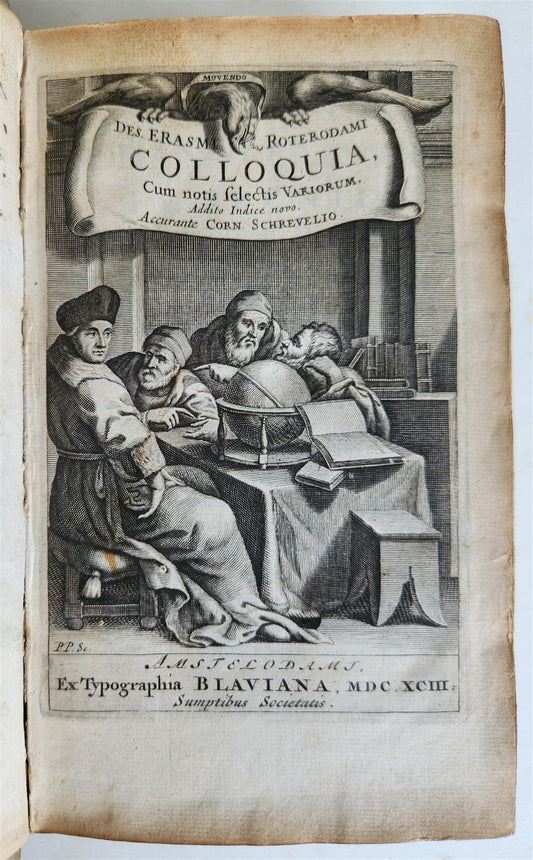 1693 COLLOQUIA by ERASMUS antique VELLUM BOUND 17th CENTURY