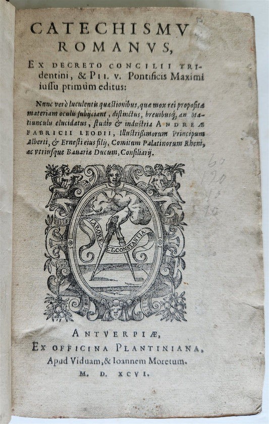 1596 CATECHISMUS ROMANUS by PLANTIN PRESS antique 16th CENTURY