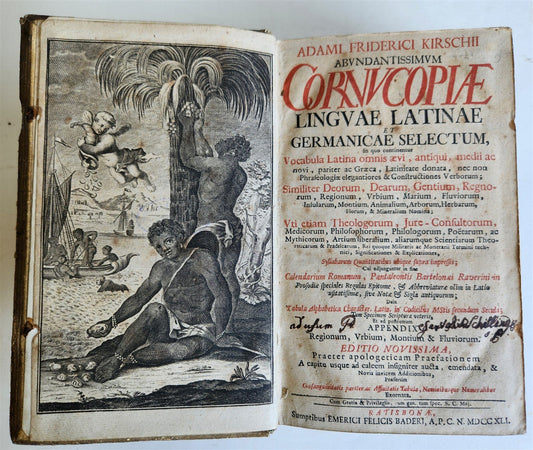 1741 LATIN GERMAN DICTIONARY incl. ANCIENT & MEDIEVAL antique PIGSKIN BINDING