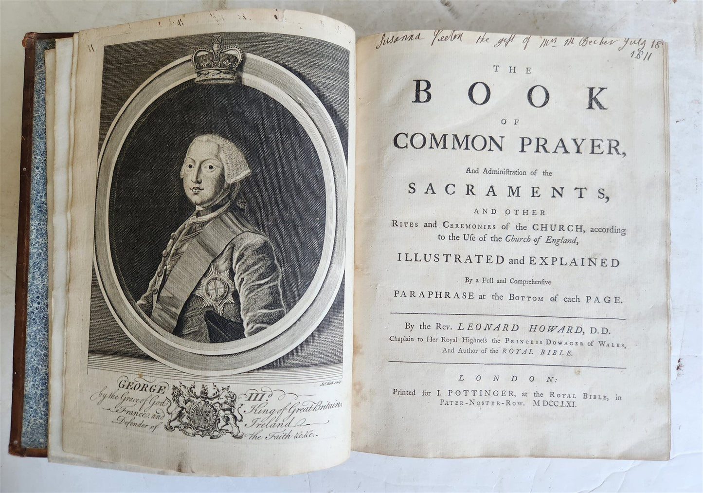 1761 BOOK of COMMON PRAYER w/ PSALMS of DAVID ILLUSTRATED antique in ENGLISH