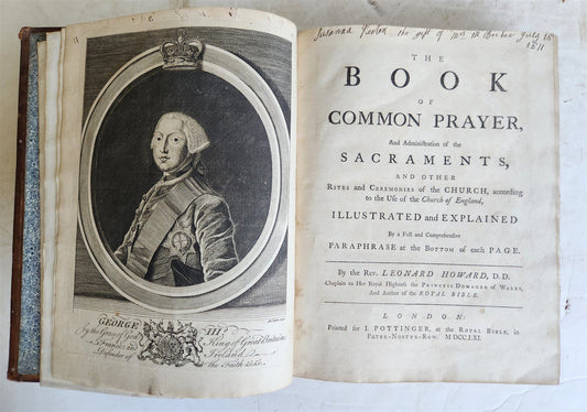 1761 BOOK of COMMON PRAYER w/ PSALMS of DAVID ILLUSTRATED antique in ENGLISH