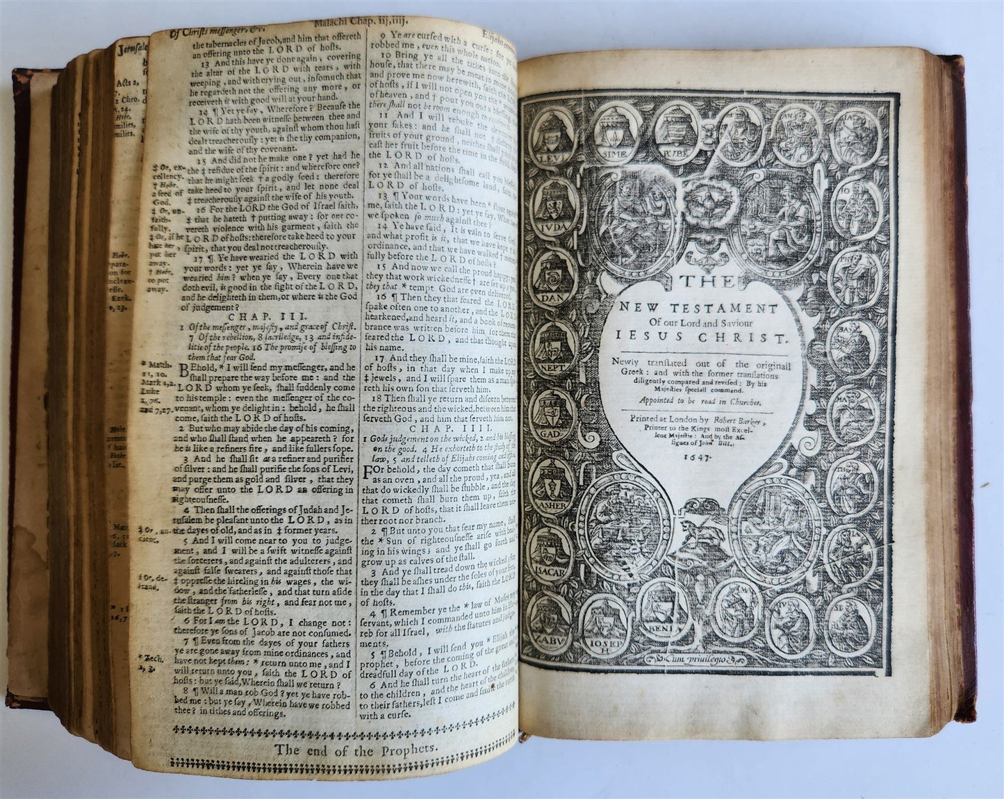 1647 BIBLE in ENGLISH w/ ORIGINAL BINDING antique OLD & NEW TESTAMENT 17th CENT.