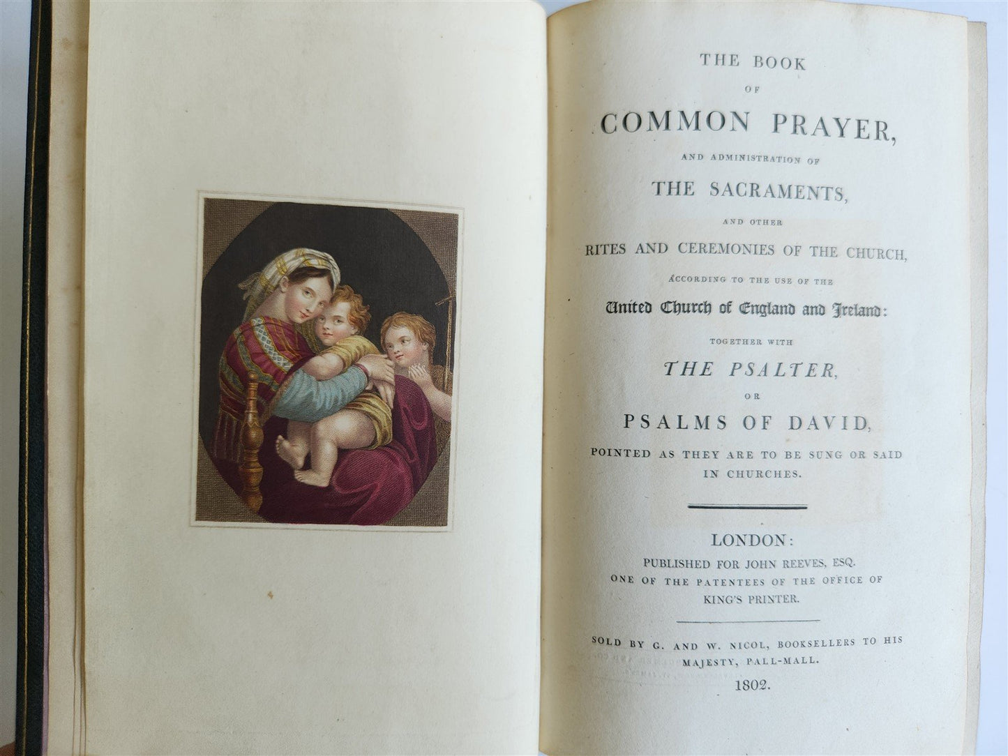1802 BOOK of COMMON PRAYER w/ PSALTER ILLUSTRATED in COLOR antique in ENGLISH