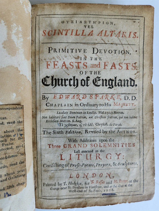 1678 ILLUSTRATED PRIMITIVE DEVOTION in FEASTS & FASTS antique in ENGLISH