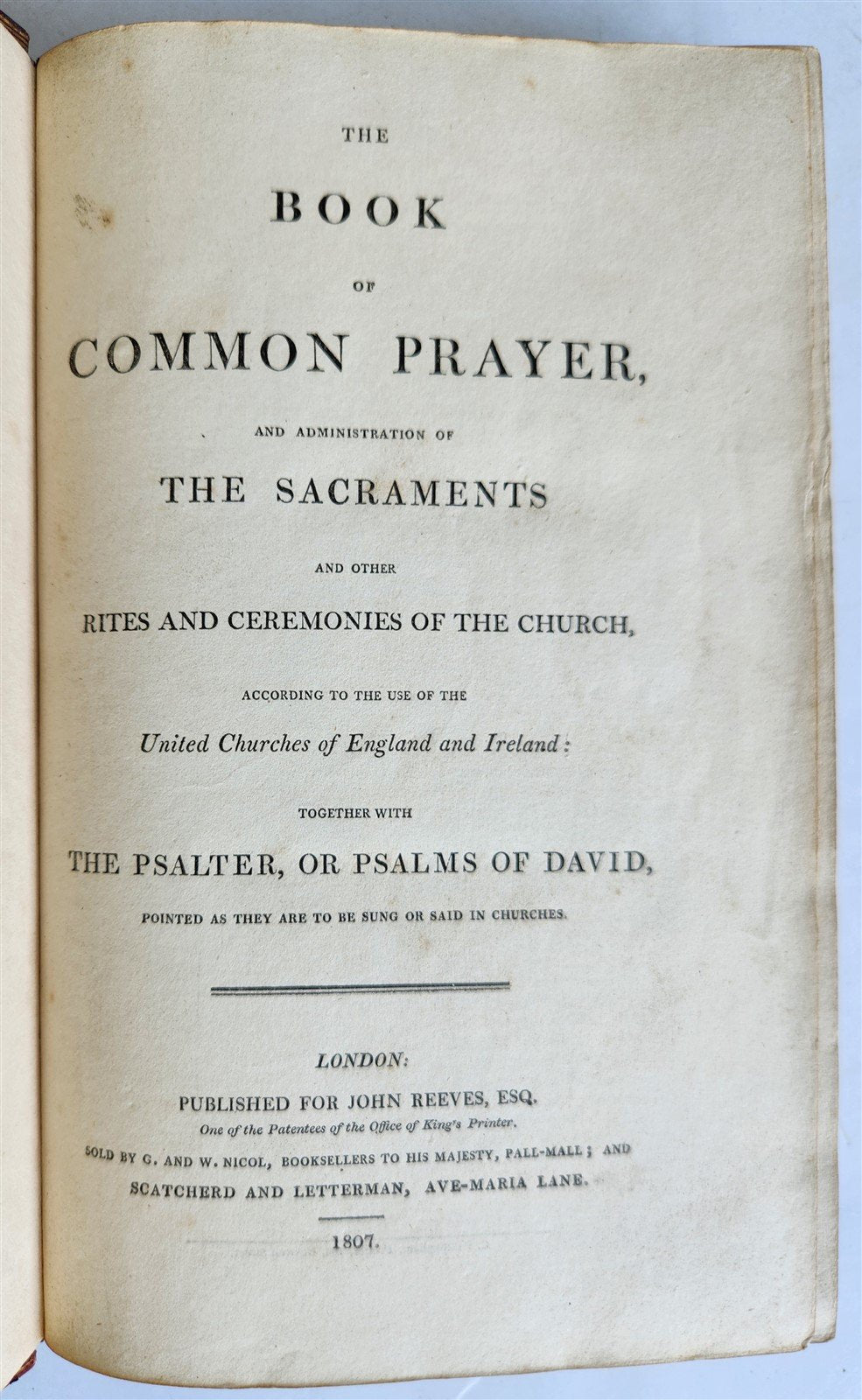 1807 BOOK of COMMON PRAYER ILLUSTRATED w/ PSALMS of DAVID antique in ENGLISH