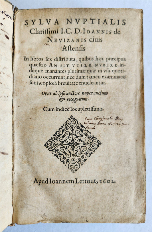 1602 TREATISE on MARRIAGE Sylva nuptialis FAMILY LAW antique Giovanni Nevizzano