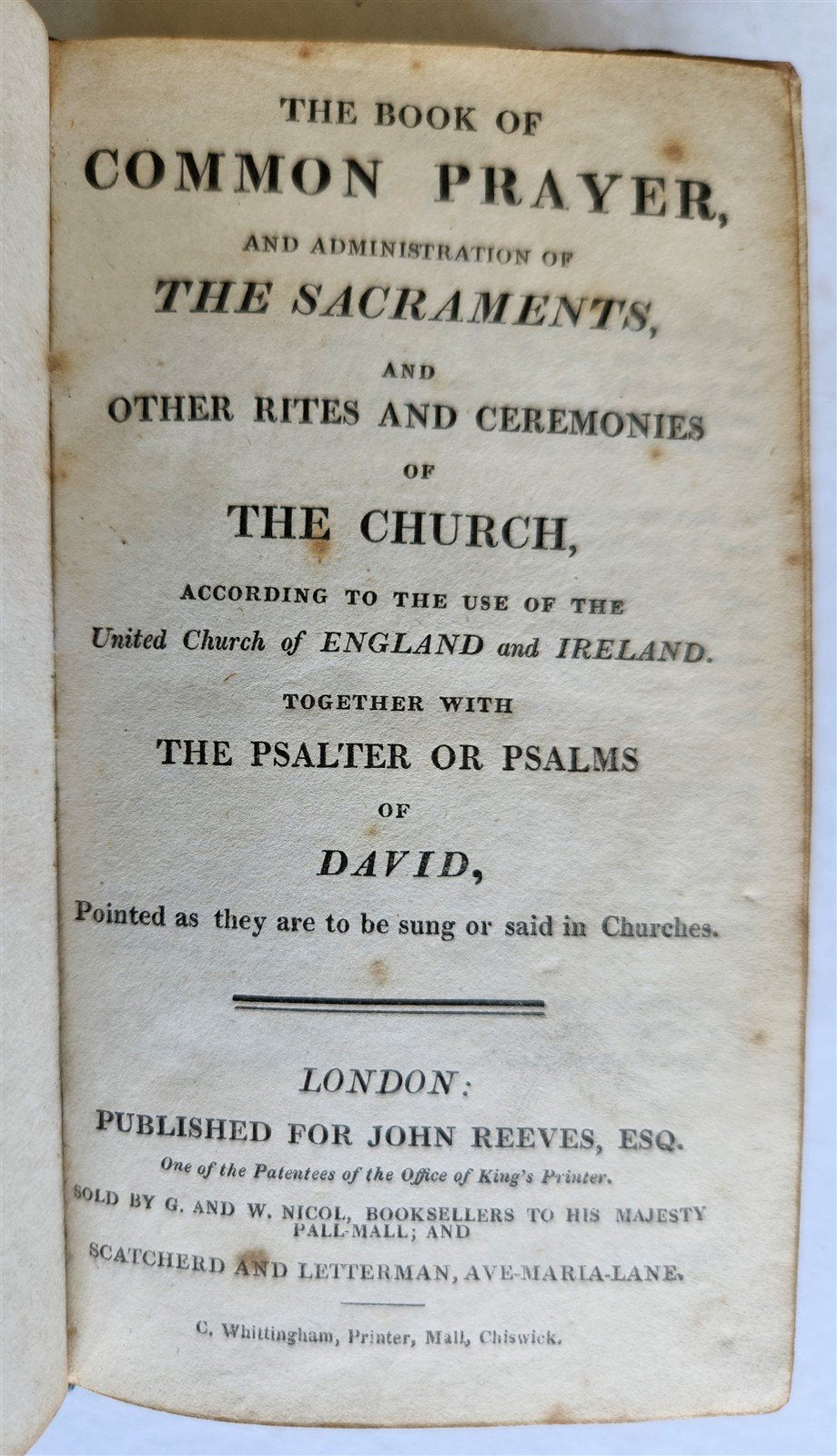 1810 BOOK of COMMON PRAYER w/ PSALTER, or PSALMS of DAVID antique in ENGLISH