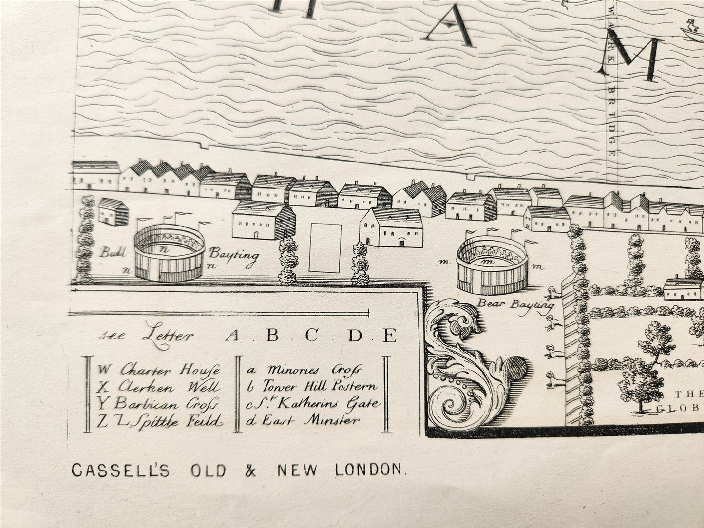 1860s MAP of LONDON in the REIGN of QUEEN ELIZABETH Old & New antique 30 by 40"