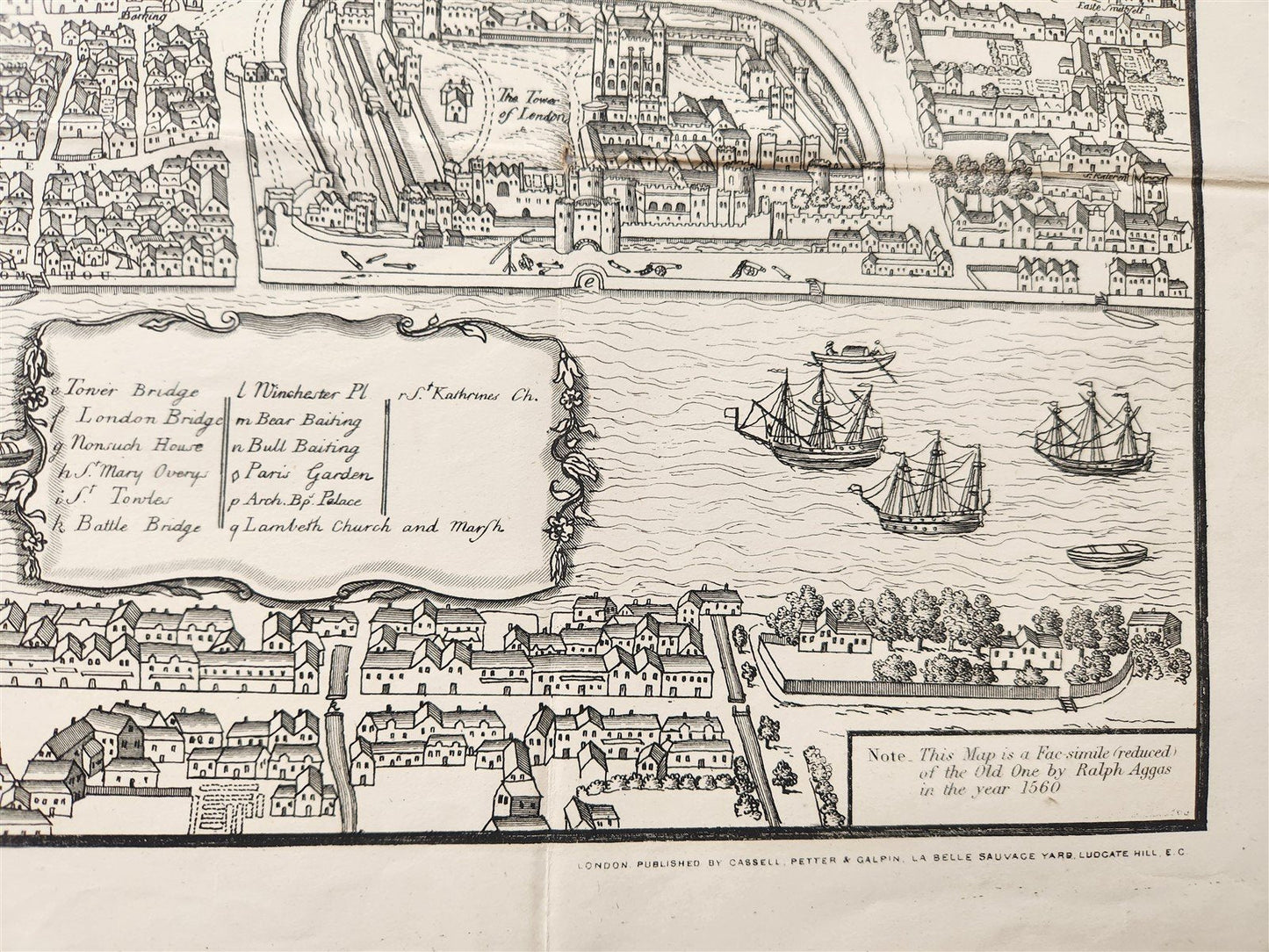 1860s MAP of LONDON in the REIGN of QUEEN ELIZABETH Old & New antique 30 by 40"