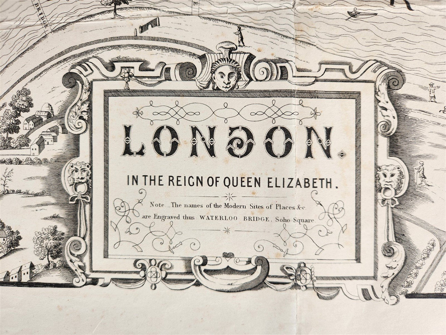1860s MAP of LONDON in the REIGN of QUEEN ELIZABETH Old & New antique 30 by 40"