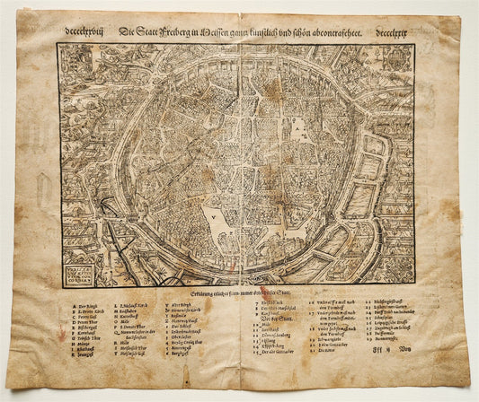 1522 MAP of FREYBERG GERMANY from SEBASTIAN MUNSTER'S COSMOGRAPHY antique