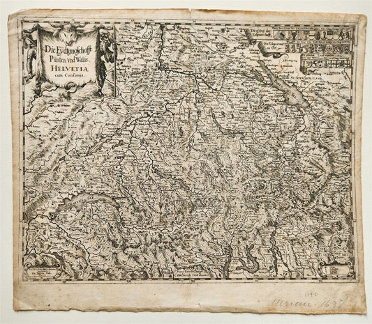 1630s MAP of SWITZERLAND antique Die Eydtgnoschafft Punten und Wallis Helvetia