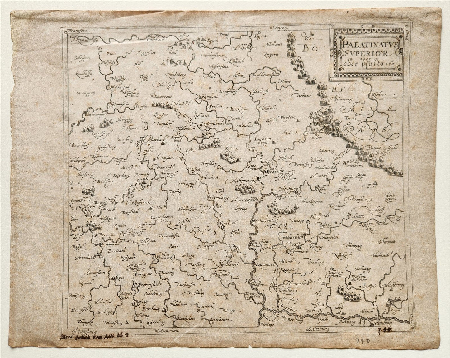 17th CENTURY MAP of UPPER PALATINATE GERMANY antique