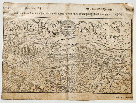 1572 MAP of KOBLENZ GERMANY from SEBASTIAN MUNSTER'S COSMOGRAPHY antique