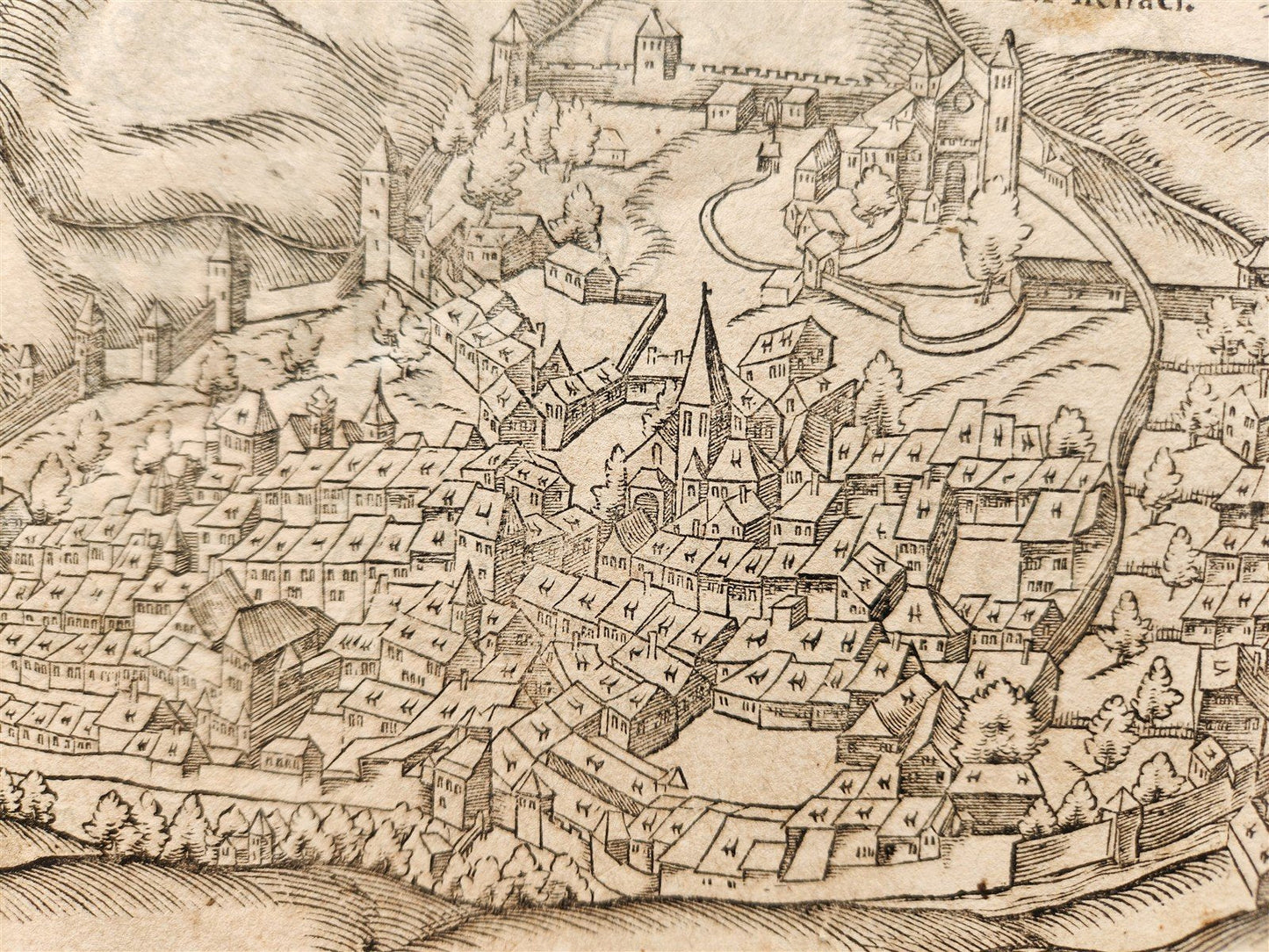 1572 BURGUNDY FRANCE MAP SALINS-LES-BAINS SEBASTIAN MUNSTER COSMOGRAPHY antique