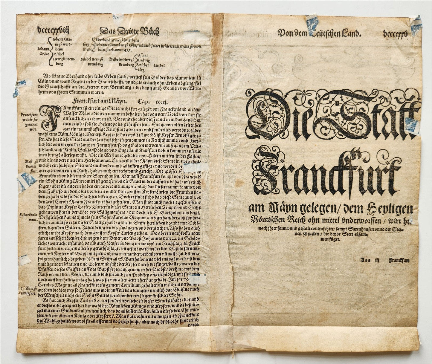1572 FRANKFURT GERMANY from SEBASTIAN MUNSTER COSMOGRAPHY antique