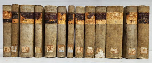 1762 THEOLOGICAL DICTIONARY 13 VELLUM BOUND VOLS antique THESAURUS THEOLOGICUS