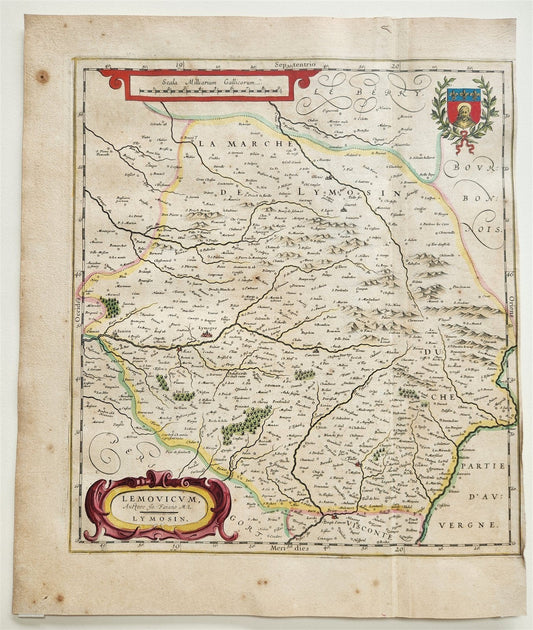 1634 MAP of LEMOVICUM LYMOSIN FRANCE antique