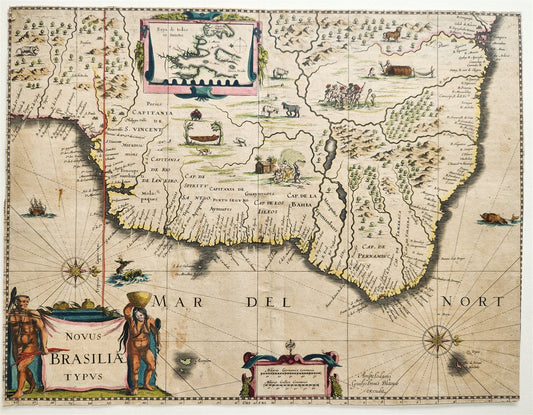1644 ETHIPOA AFRICA antique MAP Novus Brasiliae Typus