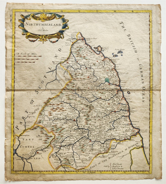 1700s MAP of NORTHUMBERLAND ENGLAND antique