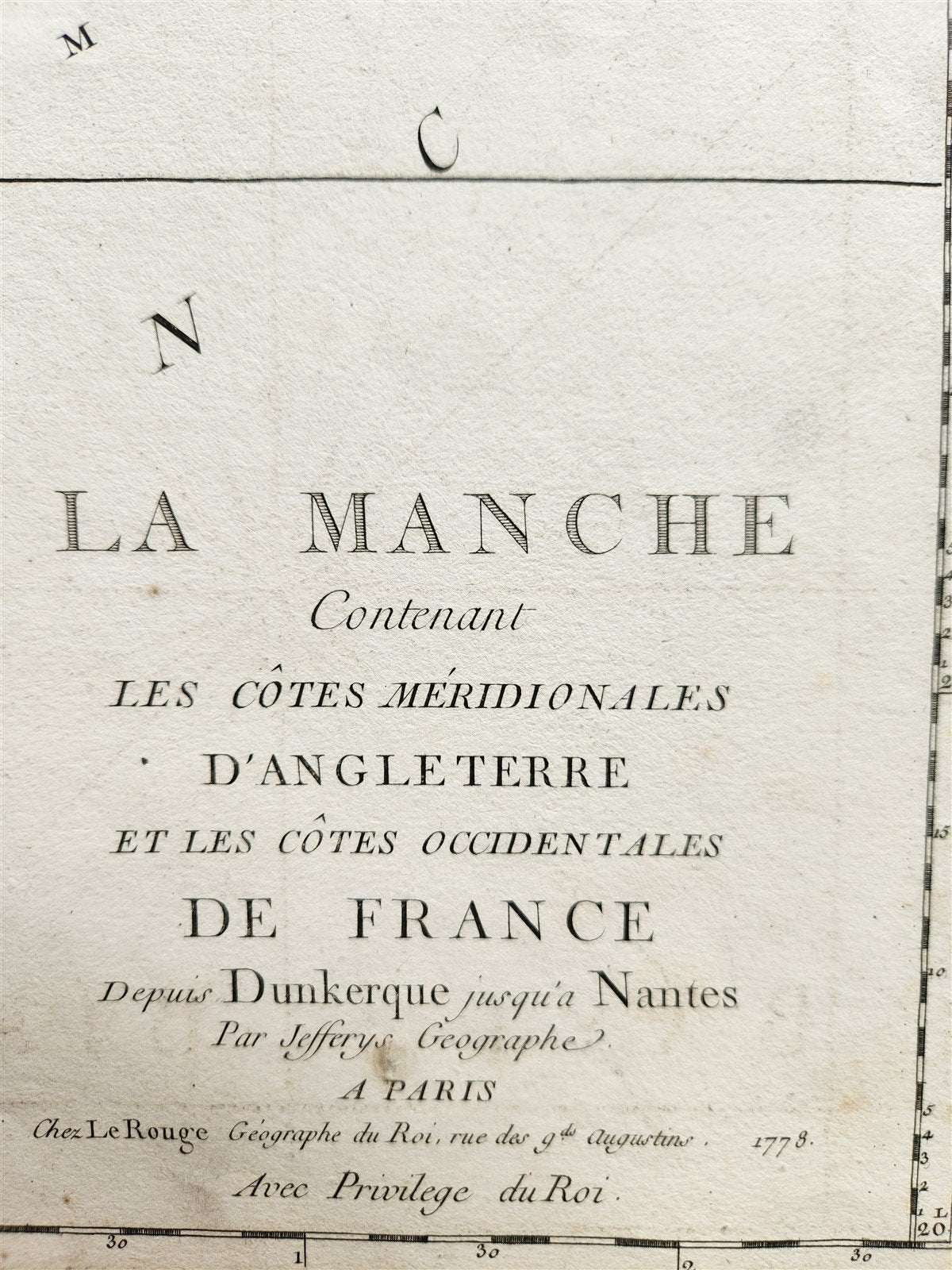 1778 MAP of FRANCE & ENGLAND antique LA MANCHE 20 3/4 by 29 1/2 inches