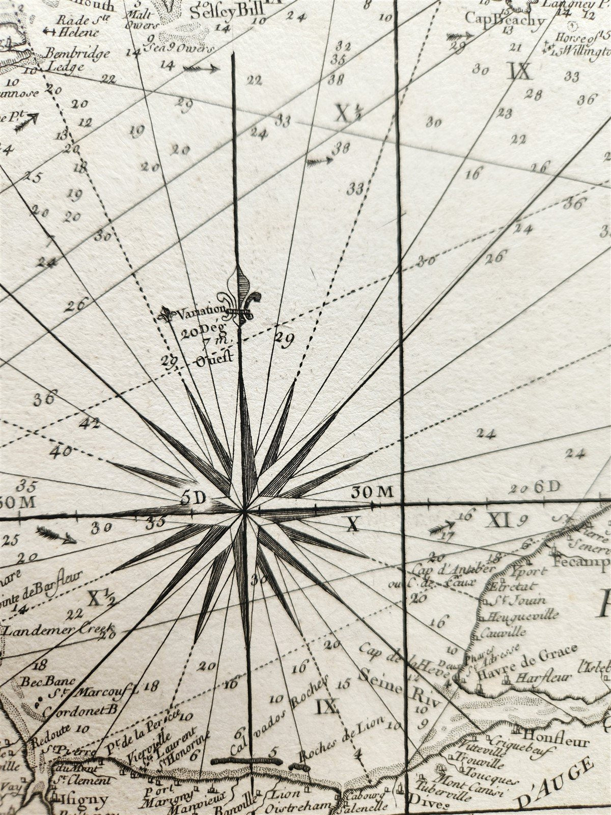 1778 MAP of FRANCE & ENGLAND antique LA MANCHE 20 3/4 by 29 1/2 inches