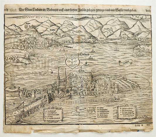1572 LINDAU GERMANY MAP from SEBASTIAN MUNSTER COSMOGRAPHY antique