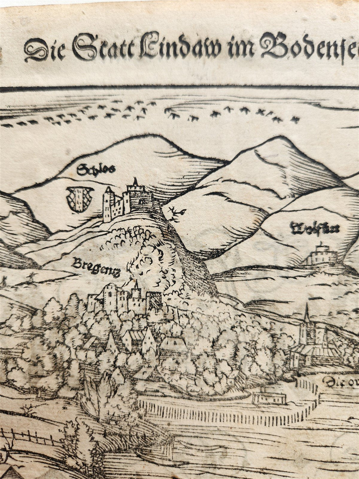 1572 LINDAU GERMANY MAP from SEBASTIAN MUNSTER COSMOGRAPHY antique