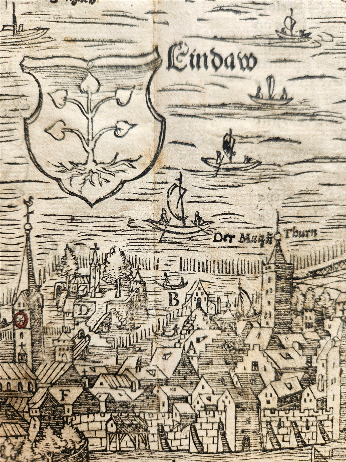 1572 LINDAU GERMANY MAP from SEBASTIAN MUNSTER COSMOGRAPHY antique