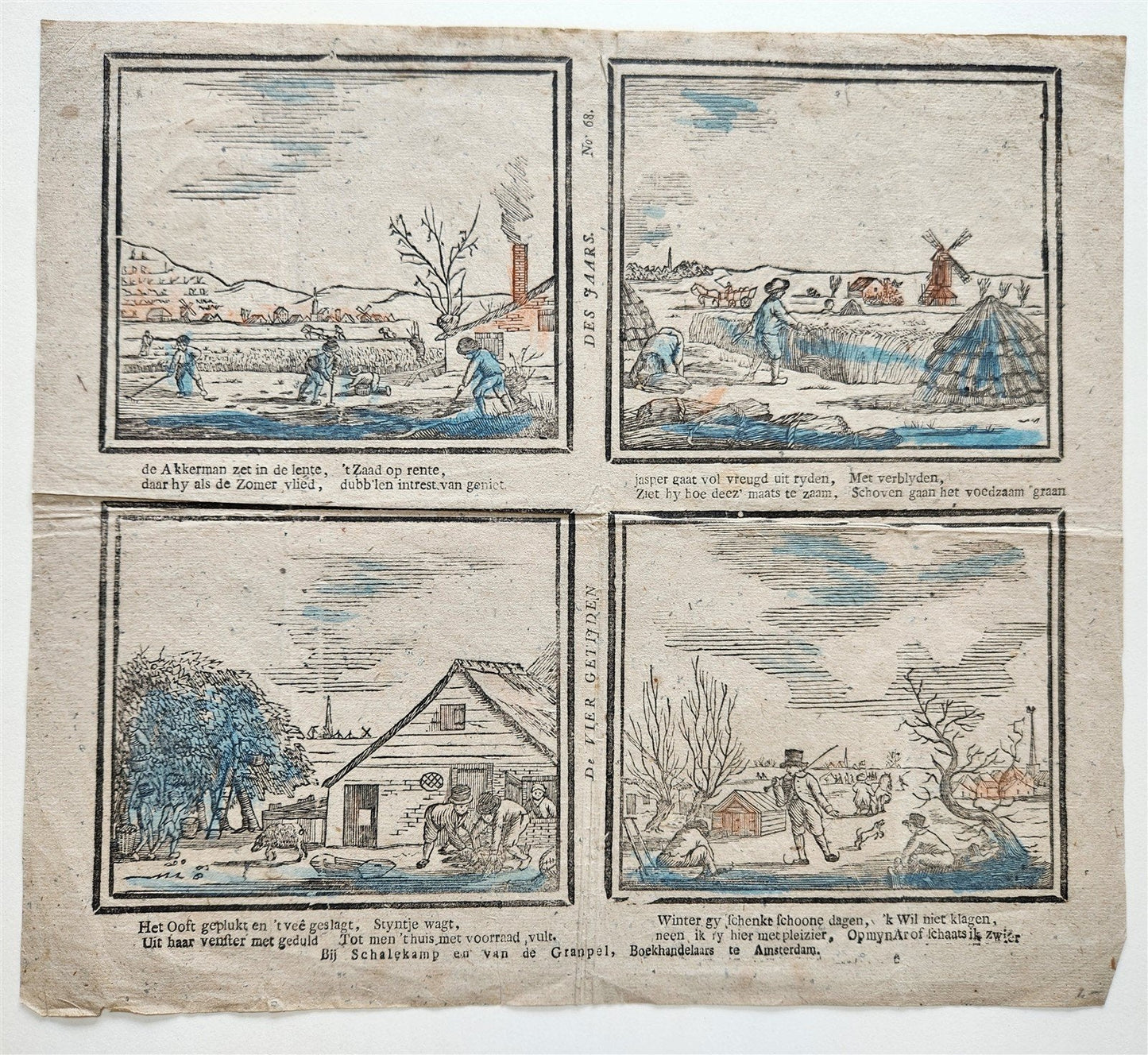 17th century THE FOUR SEASONS of the YEAR DUTCH ENGRAVING antique