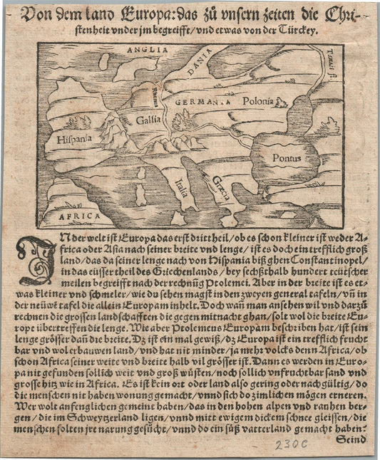 1572 EUROPE MAP from SEBASTIAN MUNSTER COSMOGRAPHIA antique