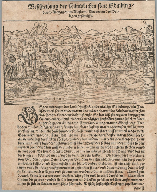 1572 MAP of EDINBURGH SCOTLAND from SEBASTIAN MUNSTER COSMOGRAPHIA antique