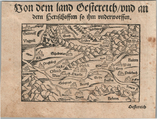 1572 MAP of AUSTRIA from SEBASTIAN MUNSTER COSMOGRAPHIA antique