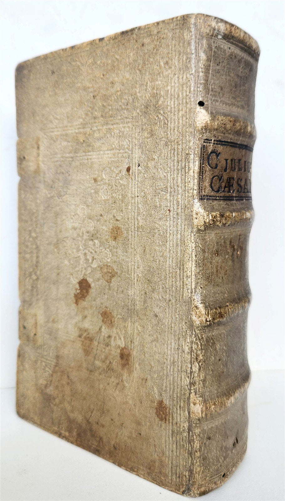 1758 JULIUS CAESAR ILLUSTRATED w/ MAPS DE BELLO GALICO et CIVILI antique PIGSKIN