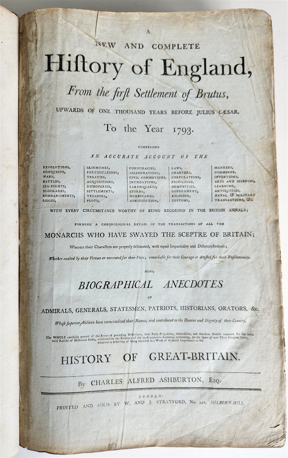 1795 HISTORY OF ENGLAND BRUTUS BEFORE JULIUS CAESAR antique FOLIO ILLUSTRATED