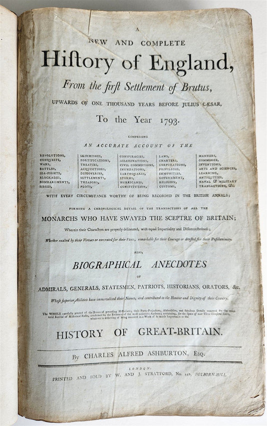 1795 HISTORY OF ENGLAND BRUTUS BEFORE JULIUS CAESAR antique FOLIO ILLUSTRATED