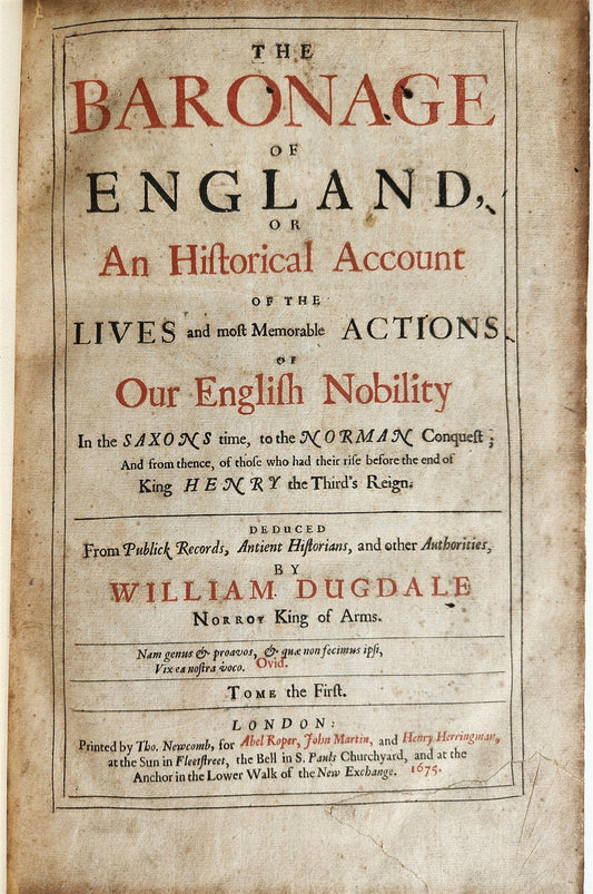 1675 BARONAGE OF ENGLAND LIVES & ACTIONS of ENGLISH NOBILITY antique FOLIO