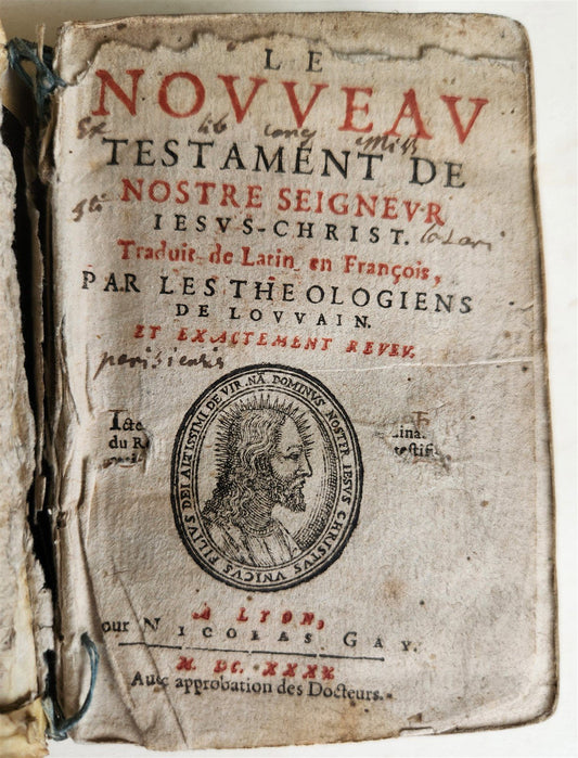 1640 BIBLE in FRENCH RARE ILLUSTRATED LE NOUVEAU TESTAMENT antique VELLUM BOUND