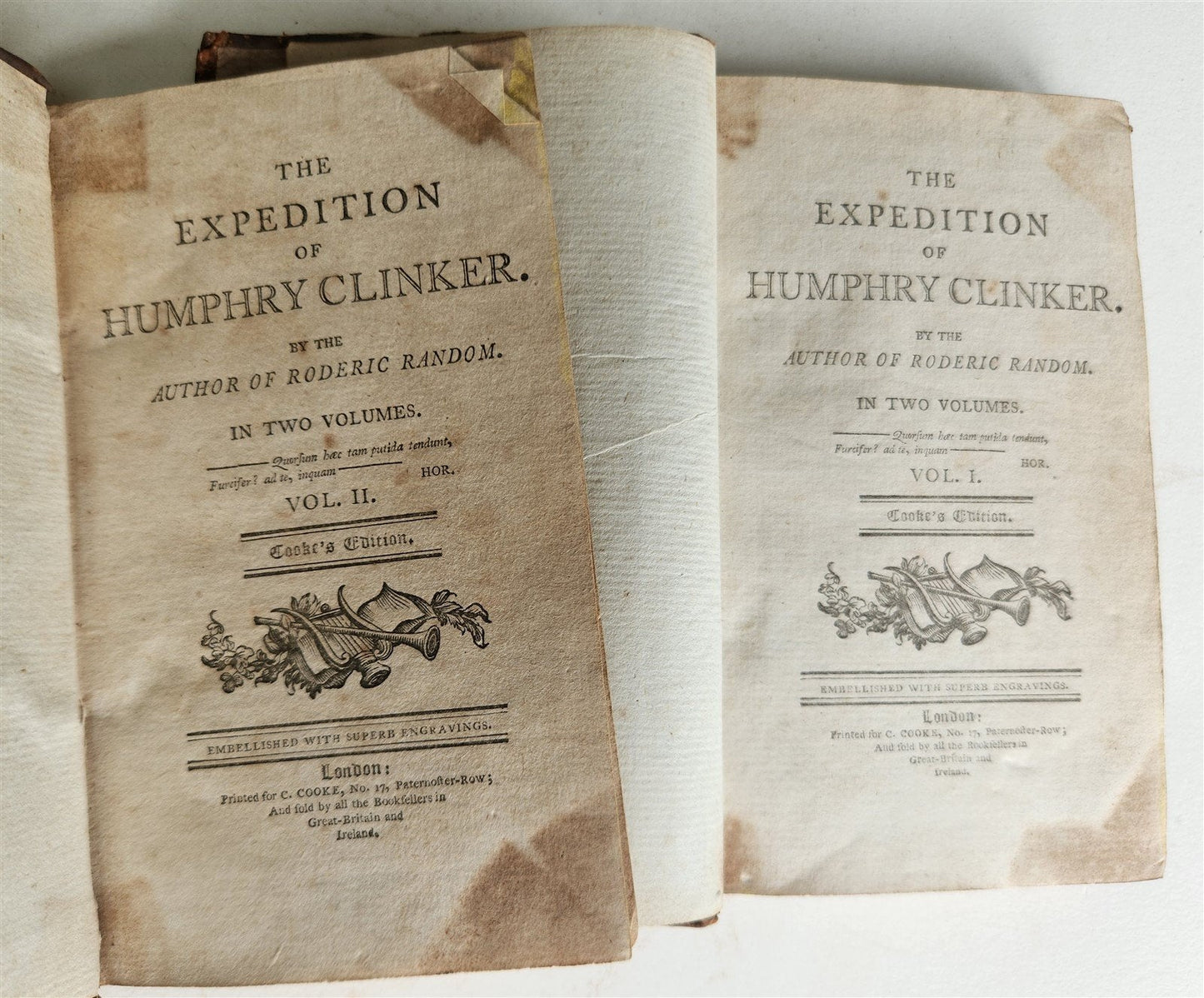 c1800 Expedition of Humphry Clinker by TOBIAS SMOLLET antique 2 VOLS ILLUSTRATED