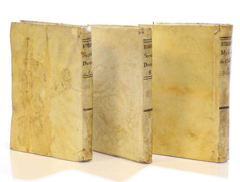 1779 WORKS of LOUIS BOURDALOUE 16 VOLUMES in SPANISH antique VELLUM BINDING