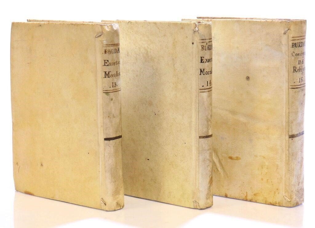 1779 WORKS of LOUIS BOURDALOUE 16 VOLUMES in SPANISH antique VELLUM BINDING